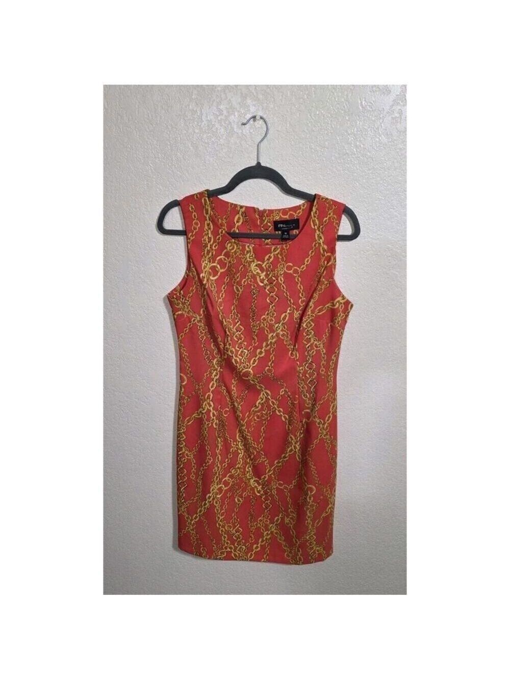 RN Studio Ronni Nicole Sleeveless Fitted Orange Chain Design Women's Dress Sz 10